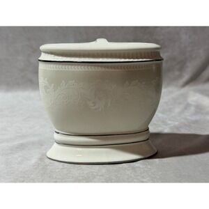 Hotel Collection Porcelain Bathroom Vanity Toothbrush Holder Embossed Silver